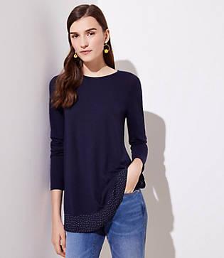 Loft Dotted Flounce Mixed Media Shirttail Top