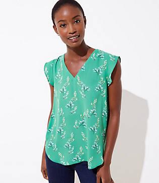 Loft Flower Branch V-neck Flutter Shell
