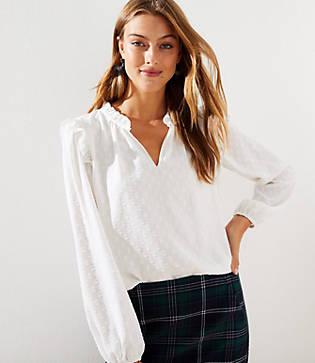 Loft Textured Ruffle Trim Blouse