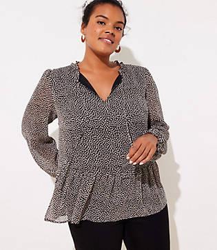 Loft Plus Tulip Tie Neck Peplum Blouse