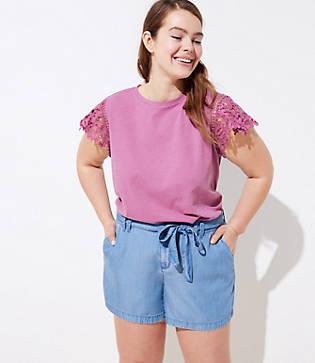 Loft Plus Chambray Tie Waist Shorts