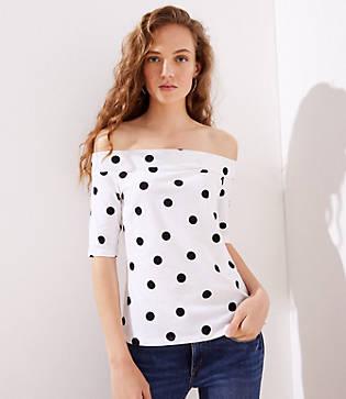 Loft Dotted Elbow Sleeve Off The Shoulder Tee