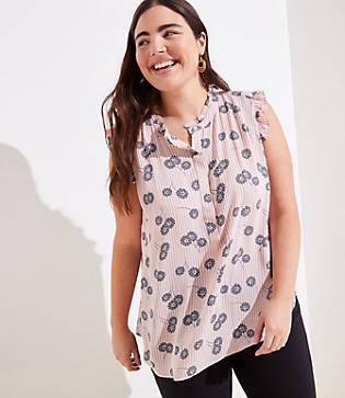 Loft Plus Dandelion Stripe Ruffle Henley Shell