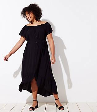 Loft Plus Off The Shoulder Button Down Midi Dress