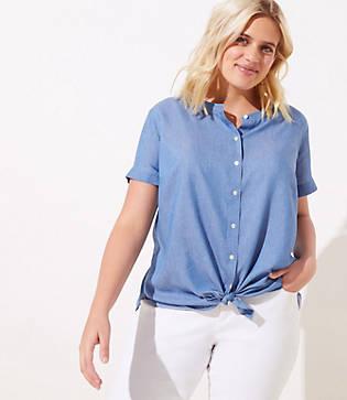 Loft Plus Chambray Dolman Cap Sleeve Shirt