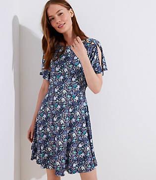 Loft Floral Split Flutter Sleeve Dress