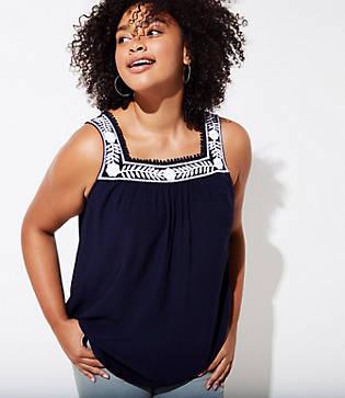 Loft Plus Vine Embroidered Square Neck Tank