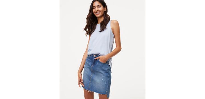 Loft Step Hem Denim Skirt