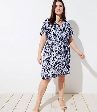 Loft Plus Floral Flutter Split Neck Dress