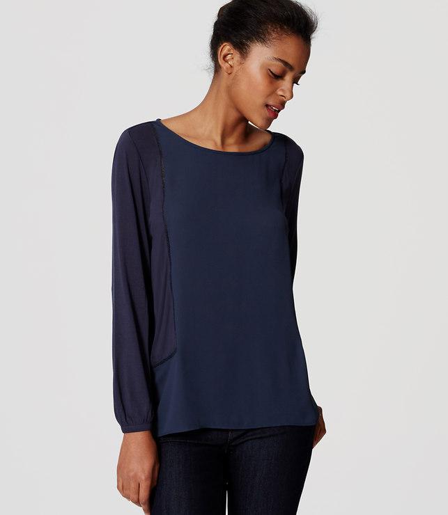 Loft Ladder Lace Mixed Media Blouse