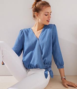 Loft Chambray Wrap Blouse