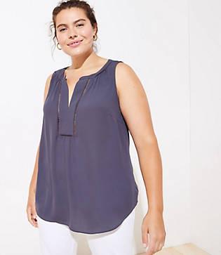 Loft Plus Mixed Media Split Neck Shell