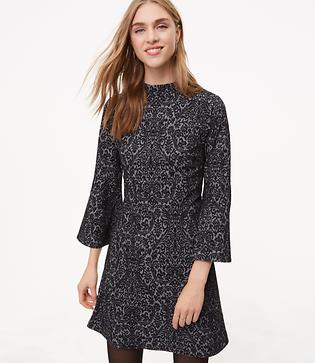 Loft Scroll Jacquard Bell Sleeve Dress