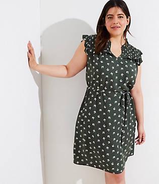 Loft Plus Arrow Smocked Ruffle Tie Waist Dress