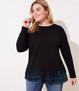 Loft Plus Plaid Flounce Sweatshirt