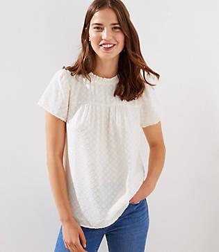 Loft Jacquard Ruffle Flutter Top