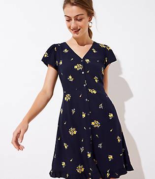 Loft Floral Button Down Flare Dress