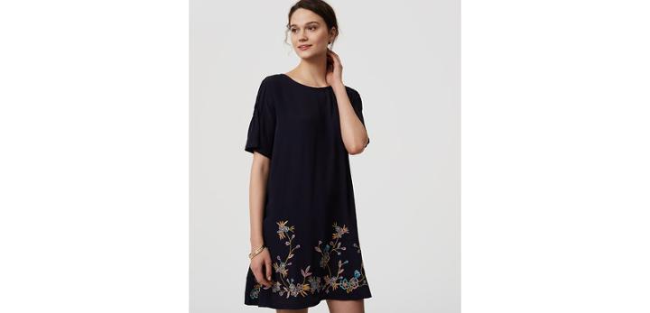 Loft Bird Embroidered Swing Dress