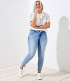 Loft Plus Pearlized Flip Cuff Skinny Jeans In Staple Light Indigo Wash