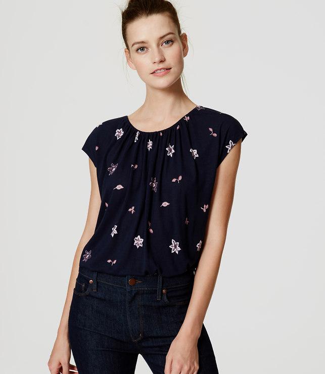 Loft Floral Shirred Tee