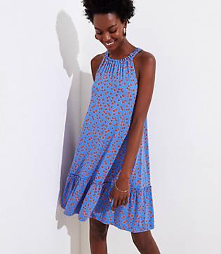 Loft Mini Floral Ruffle Halter Swing Dress