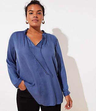 Loft Plus Ruffle Tie Neck Blouse