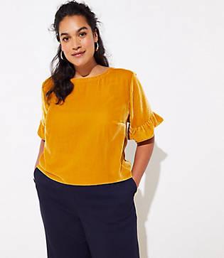Loft Plus Velvet Ruffle Cuff Top