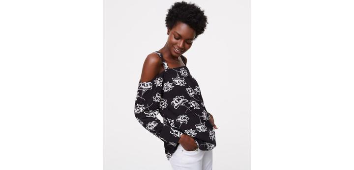 Loft Monochrome Floral Cold Shoulder Blouse