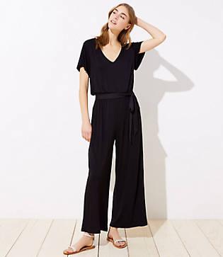 Loft Beach Tie Waist Wide Leg Jumpsuit