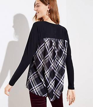 Loft Plaid Mixed Media Top