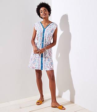 Loft Floral Paisley Tie Waist Dress