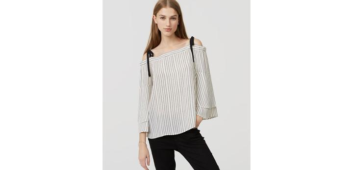 Loft Striped Strappy Off The Shoulder Blouse