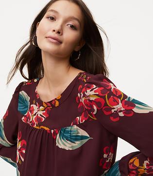 Loft Autumn Luau Shoulder Button Blouse