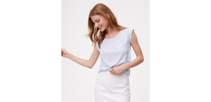 Loft Striped Cap Sleeve Pocket Tee