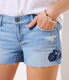 Loft Floral Embroidered Denim Cut Off Shorts