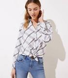 Loft Plaid Tie Hem Utility Blouse