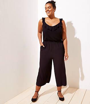 Loft Plus Ruffle Neck Mixed Media Jumpsuit