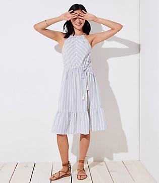 Loft Beach Striped Tassel Tie Halter Dress