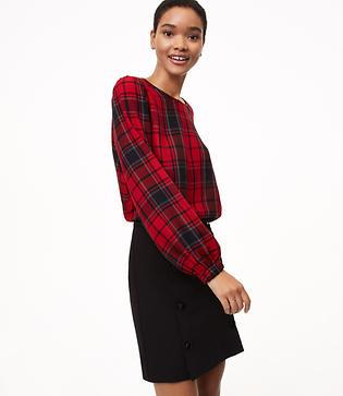 Loft Plaid Blouson Sleeve Top