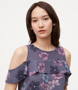Loft Floral Flounce Cold Shoulder Top