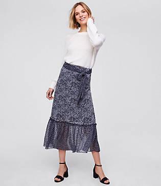 Loft Blossomed Tie Waist Midi Skirt