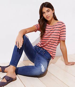 Loft Striped Elbow Sleeve Linen Tee