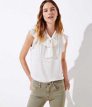Loft Tie Neck Flutter Shell