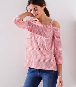 Loft Striped Cold Shoulder Tee