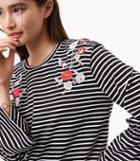 Loft Floral Embroidered Striped Bell Sleeve Tee