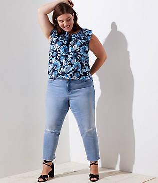 Loft The Loft Plus Crop Jeans In Destructed Light Indigo Wash