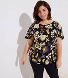 Loft Plus Golden Floral Covered Button Sleeve Top