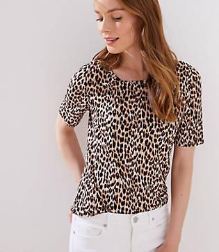 Loft Leopard Print Elbow Sleeve Linen Tee