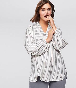 Loft Plus Striped Split Neck Blouse
