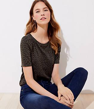 Loft Leopard Print Puff Sleeve Vintage Soft Tee